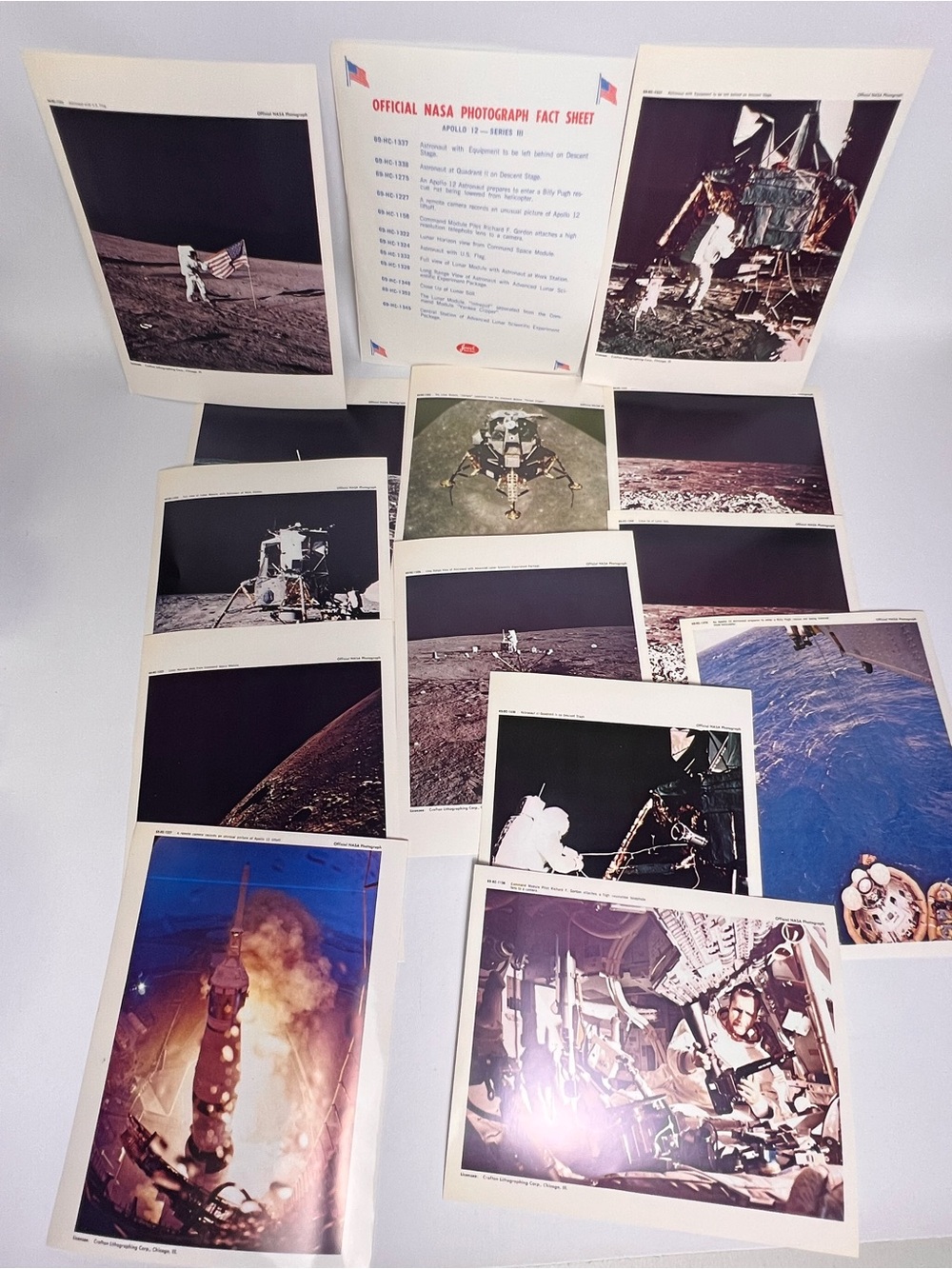 1969 Apollo 12 Series Ill Moon Landing Set of 13 Official Color NASA Govt Photos